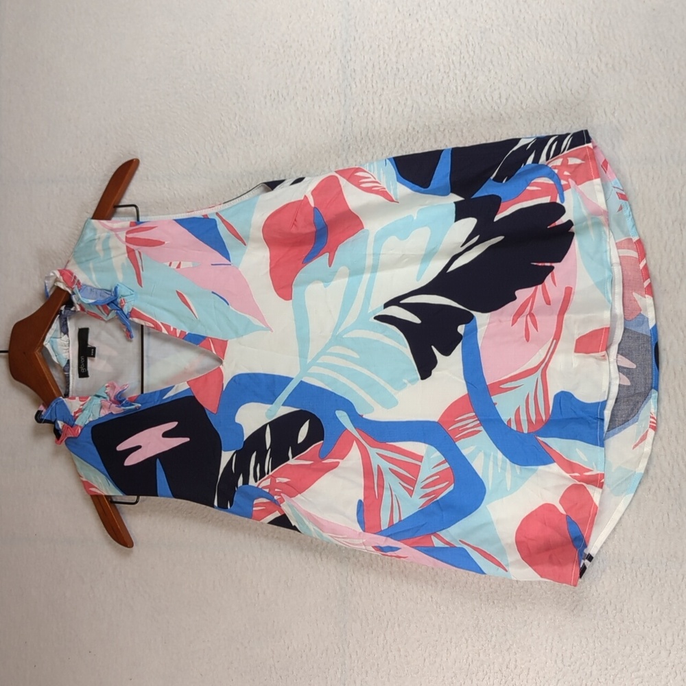 Gibson Tropical Print Pink & Blue Rayon‎ V Neck Tank Blouse XXS